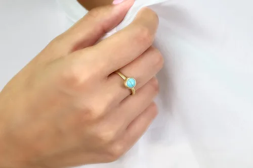 Vista 4 de Turquoise Bezel Ring - 14k Gold - Elegant December Birthstone Bridal Ring - Simple Stackable Design