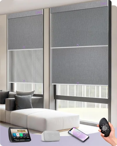 Vista 12 de Graywind Persianas dobles motorizadas para ventanas, persianas dobles inteligentes opacas y filtrantes de luz, persianas motorizadas con control