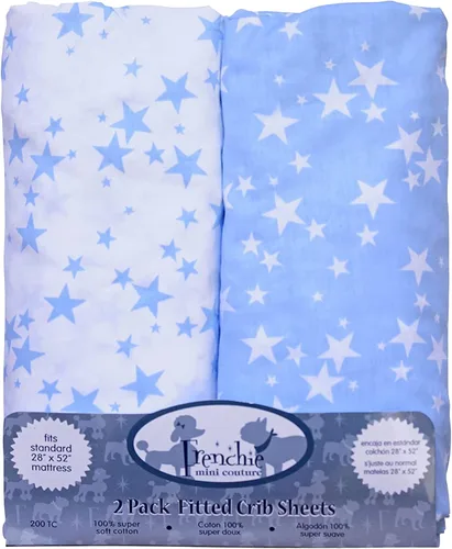 Vista 20 de Frenchie Mini Couture Sábanas para moisés, 100% algodón, estrellas azules, 15 x 33 pulgadas, paquete de 2