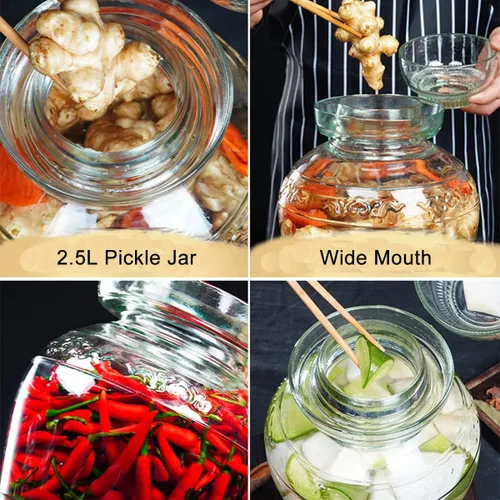 Vista 2 de ETITSA - Tarro de fermentación tradicional, boca ancha de 2,5 L, tarro de pepinillos para pepinillos chucrut Kimchi, elaboración de vino, verduras