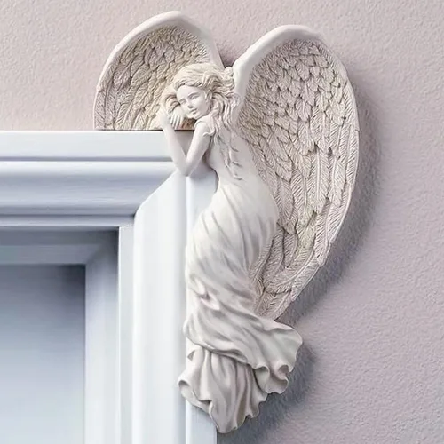 Vista 8 de haozaikeji Marco de puerta de ángel decoración Ángel con alas escultura puerta ornamento de pared resina Cristo ángulo artesanía marco esquina