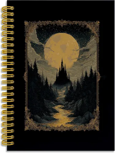Vista 12 de Dark Witchy Moon Stars Notebook Journal, Celestial Astrology Witchy Gifts for Women Journal, Crescent Moon Face Starry Forest Spiral Notebook