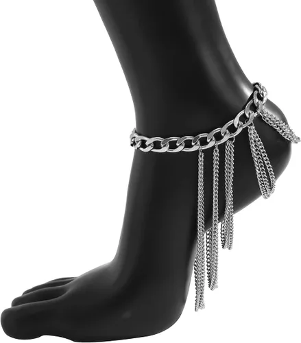 Vista 5 de Chargances Tobilleras de tacón alto con borla dorada punk para mujeres y niñas, cadena de zapatos para mujeres y niñas, regalo de fiesta