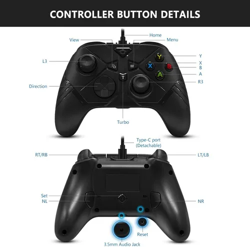 Vista 2 de Miss Home Xbox One - Controlador con cable controlador USB Gamepad Joypad para Xbox OneSXPC Windows 7810 con conector de audio de 0138in botón
