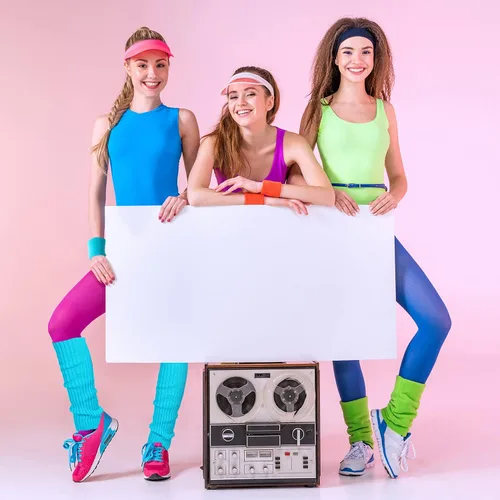 Vista 2 de SATINIOR Conjunto de calentador de piernas de los años 80 para mujer, diadema y muñequeras, traje de entrenamiento de los años 90, disfraz de yoga