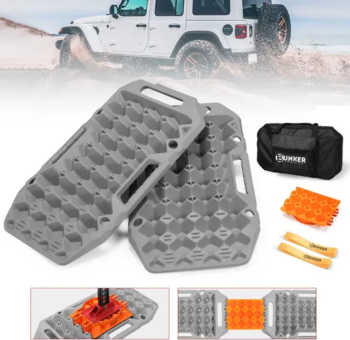 Vista 11 de BUNKER INDUST Tablas de tracción todoterreno con base de gato, alfombrilla de tracción de neumáticos extensible multifuncional, para pistas