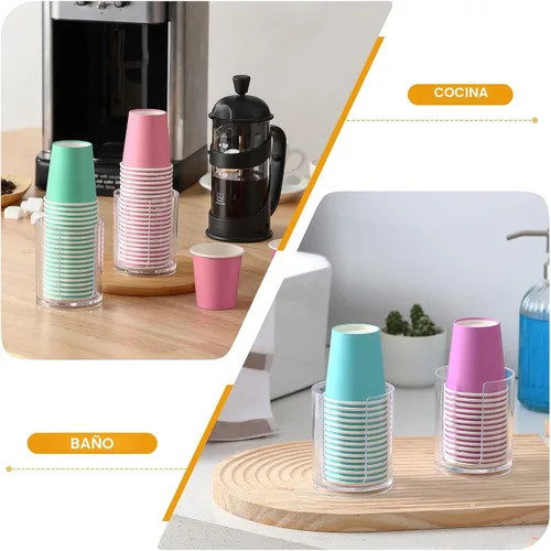 Vista 6 de AOZITA Dispensador de tazas para baño, paquete de 2 portavasos para enjuague bucal, portavasos pequeños desechables de papel para enjuagar tazas
