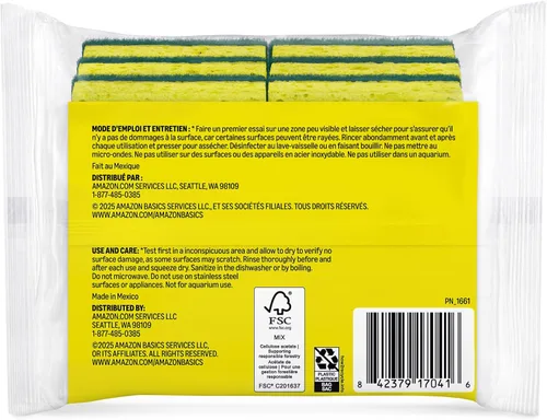 Vista 5 de Amazon Basics Esponjas de doble cara resistentes, reutilizables, 4.4 x 2.7 x 0.8 pulgadas, amarillo/verde, paquete de 6