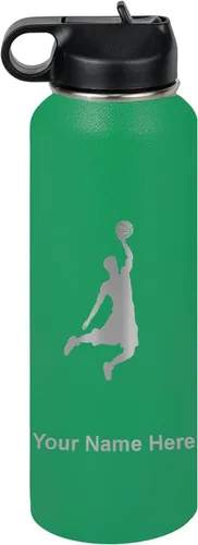Vista 61 de LaserGram Botella de Agua Personalizada, Basketball Slam Dunk Man, Acero Inoxidable de Doble Pared con Aislamiento al Vacío con Pajita Abatible