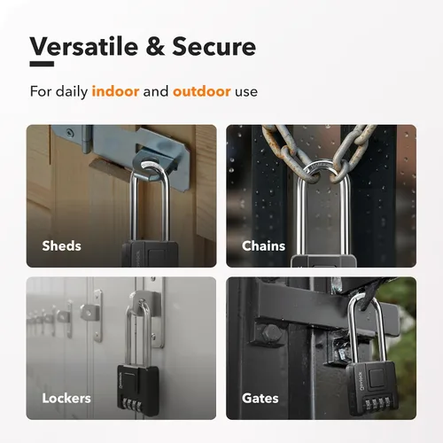 Vista 8 de Candado de Combinación de Grillete Largo de 2.76 Pulgadas para Exteriores e Interiores Resistente, Resistente a la Intemperie, Seguridad de 4