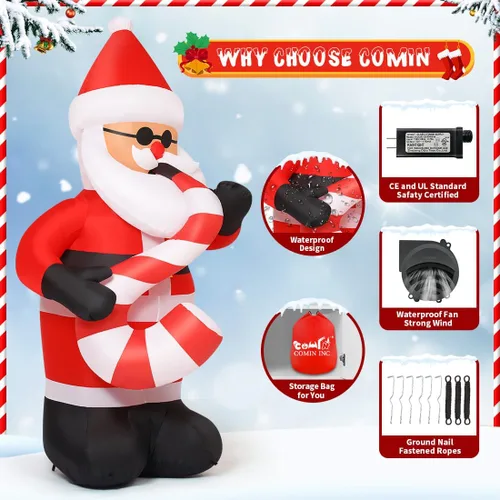 Vista 6 de COMIN Inflables de Navidad de 8 pies para decoración al aire libre, saxofón inflable de Papá Noel con LED integrados para Navidad, interiores