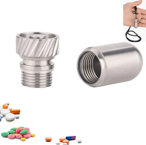 Vista 10 de Mini pastillero para collar para hombres, llavero de titanio, pastillero impermeable EDC, organizador portátil de pastillero de viaje diario
