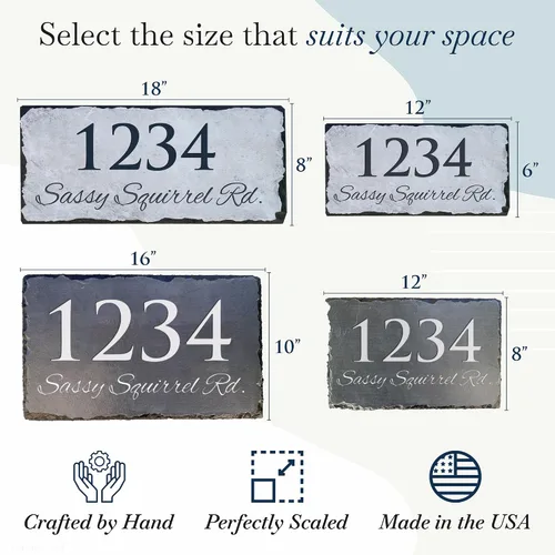 Vista 4 de Sassy Squirrel Ink - Placa de dirección de piedra de pizarra personalizada, letreros de dirección para casas, letrero personalizado para casa