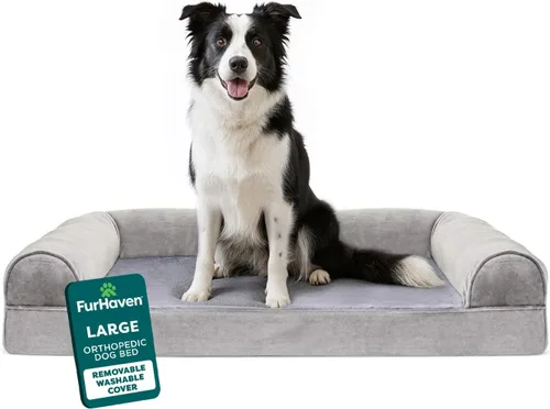 Vista 15 de Furhaven - Cama ortopédica para perros, estilo sofá, acolchada, con funda extraíble y lavable, marrón tostado, tamaño jumbo (XL)