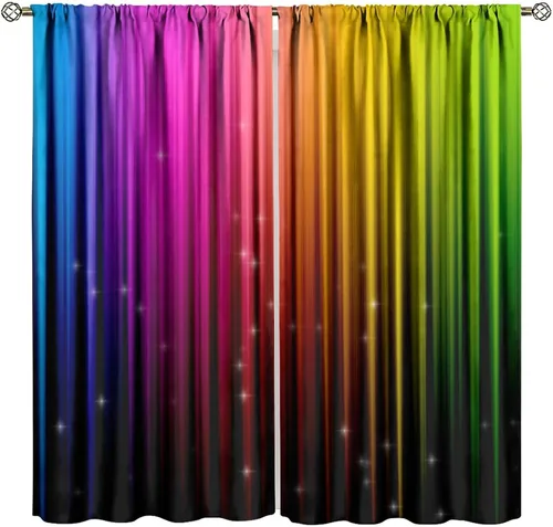 Vista 29 de Cortinas opacas abstractas de arco iris, pintura de color arcoíris con gotas, diseño gráfico creativo con bolsillo para barra, para sala de estar