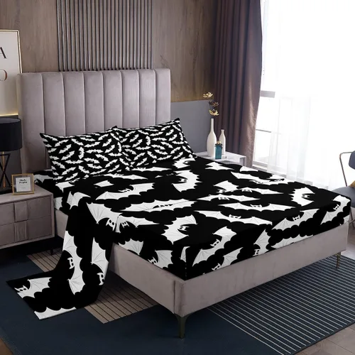 Vista 20 de Feelyou Juego de sábanas de fantasma negro para niños y niñas, tamaño individual, juego de sábanas de fantasma de calavera para niños, mujeres