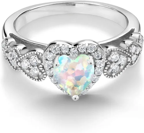 Vista 3 de Gem Stone King Anillo de compromiso de plata de ley 925 con piedra natal y corazón, forma de corazón de 0.236 pulgadas, anillo de compromiso de boda