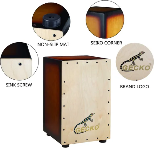 Vista 4 de GECKO Cajon BOX - Caja de percusión de madera con cuerdas internas ajustables para guitarra