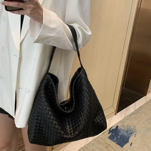 Vista 9 de Bolso Boston para mujer, bolso tejido de cuero vegano, bolso de mensajero para mujer, bolso cruzado de hombro de moda, casual hobo
