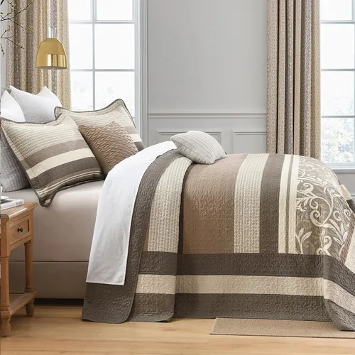 Vista 3 de Colchas ligeras tamaño King de 120x120, colcha de microfibra extra grande 100% algodón, colcha reversible con patrón botánico a rayas, juego de ropa