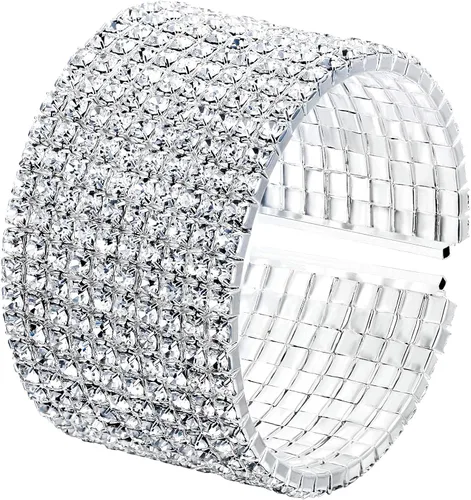 Vista 3 de EleQueen pulsera elegante con cristales, de tono plateado, para mujeres