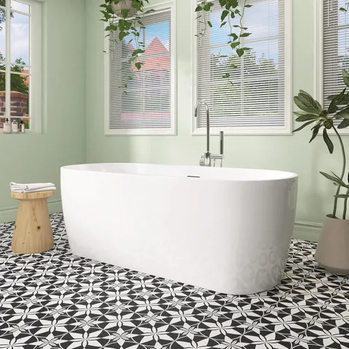 Vista 17 de Bañera independiente de 59", bañera independiente de acrílico puro, elegante bañera independiente contemporánea de remojo profundo, certificada cUPC