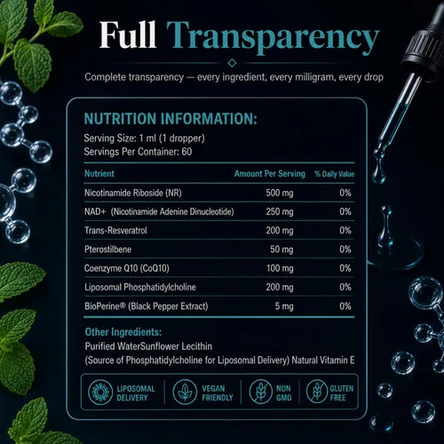 Vista 8 de Gotas liposomales NAD+ y NR – 5 veces superior absorción, energía celular y suplemento de longevidad antienvejecimiento para hombres y mujeres
