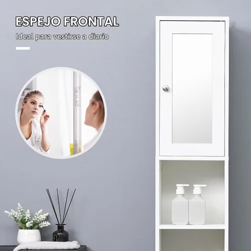 Vista 7 de kleankin Gabinete de almacenamiento alto para baño con espejo