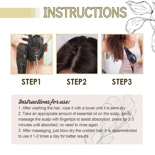 Vista 5 de Aceite natural para el crecimiento del cabello, aceite para cabello fino, seco y dañado (1 unidad)