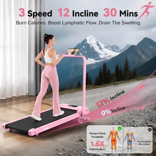 Vista 2 de FUNMILY Cinta de Correr Plegable con Almohadilla de Caminata Mejorada con Inclinación del 12%/15% y Barra de Manejo, Cintas de Correr Compactas