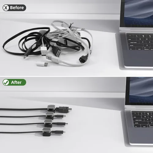 Vista 2 de Clips magnéticos para cable, paquete de 6 organizador de cables soporte para accesorios de escritorio y oficina, soporte para cables para ocultar