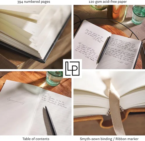 Vista 4 de Diario de tapa dura, cuaderno ejecutivo de cuero de grano Regalo para hombres y mujeres, 400 páginas numeradas, tabla de contenido, perfecto