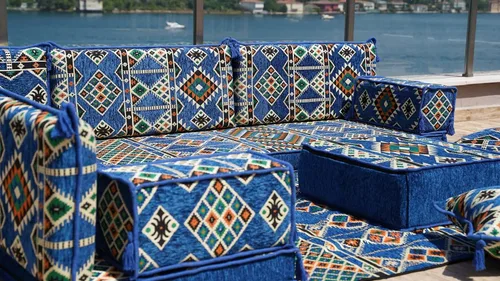 Vista 5 de arabicsofa Juego de sofás árabes tradicionales en forma de L - Sofás seccionales marroquíes - Asientos Majlis orientales para sala de estar