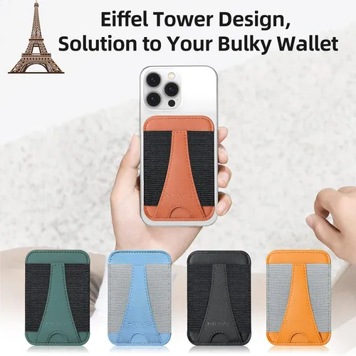 Vista 7 de HiWe Cartera Magsafe, cartera magnética Eiffel-Tower para iPhone serie 16/15/14/13/12, cartera de cuero, compatible con 6 tarjetas, delgado, bloqueo