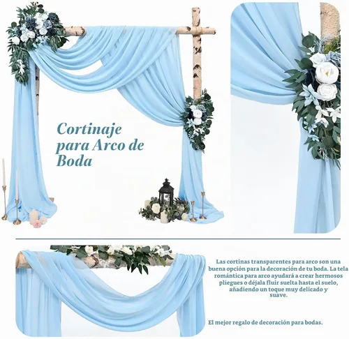 Vista 3 de Tela para Cubrir Arco de Boda, 4 Paneles 71 cm x 6,1 m Telas para Arco de Boda Azul Bebé para Ceremonia, Telas de Gasa para Decoración de Arco