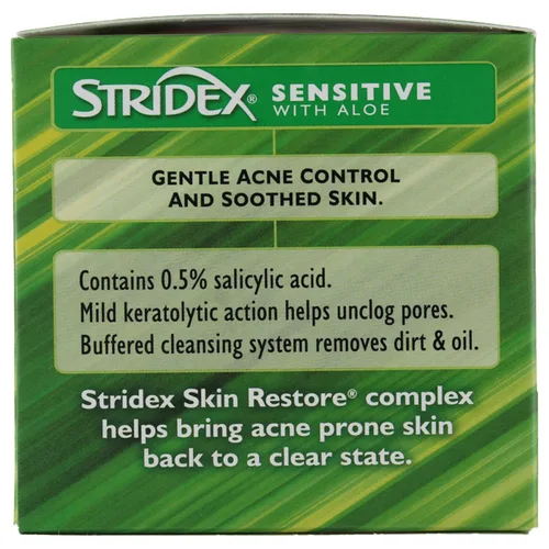 Vista 4 de Stridex Almohadillas para el acné de cuidado diario con piel sensible al aloe, 55