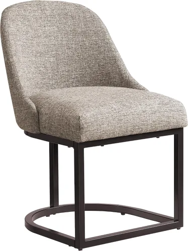 Vista 50 de Leick Home 214536 Barrelback Silla de comedor con base de metal, juego de 2, para comedor, asiento moderno de lino negro y base de metal dorado