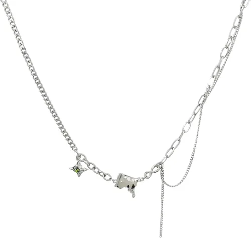 Vista 28 de Y2k - Collar irregular con dije de estrella, piedra de luna, diseño de cadena de moda, joyería de plata picante para mujer