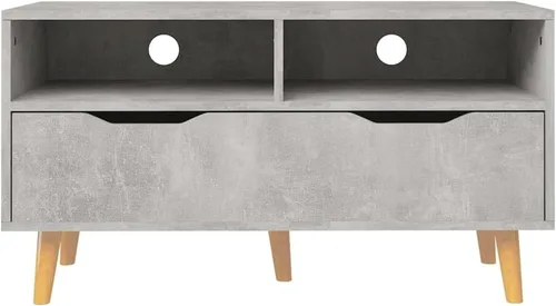 Vista 6 de Modern Concrete Grey TV Stand with 2 Shelves and Drawer, 35.4 x 15.7 Inch Media Console for Living Room, Durable Engineered Wood Entertainment Center