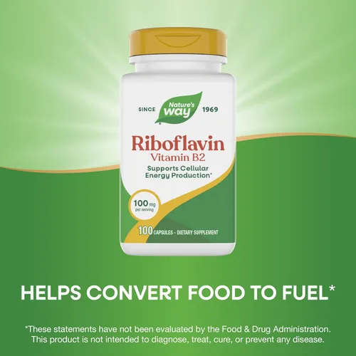 Vista 4 de Nature's Way Riboflavina Vitamina B2, Apoya la Producción de Energía Celular*, Riboflavina de Alta Potencia, 100 mg por porción, 100 cápsulas