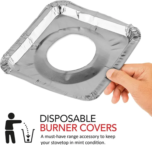 Vista 2 de Revestimientos desechables para quemadores de estufa, cubiertas de papel de aluminio, protectores de rango para atrapar grasa y derrames