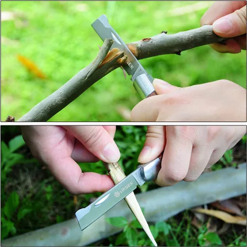 Vista 6 de Cuchillo de poda e injerto, herramienta de brotes de jardín de acero inoxidable, herramienta de corte múltiple de bolsillo plegable para deshierbar