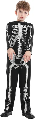Vista 8 de Seasons Disfraz de esqueleto brillante para niños, overol de huesos de Halloween para niñas y niños, divertido fiesta de disfraces, brilla