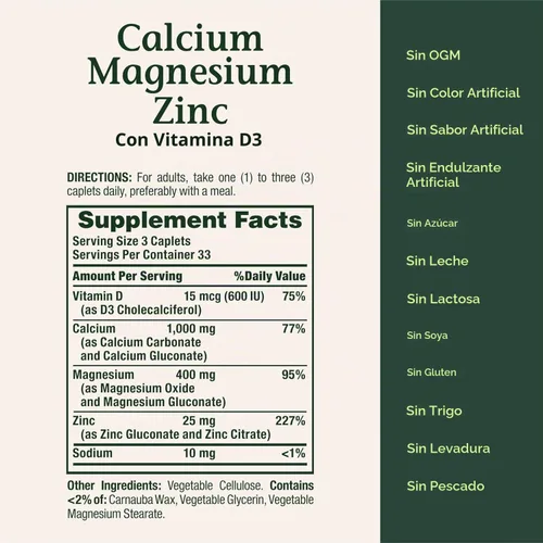 Vista 3 de Nb VIT Cal/Mag/Zinc Size 100s Nature's Bounty Calcio-Magnesio-Zinc Comprimidos 100