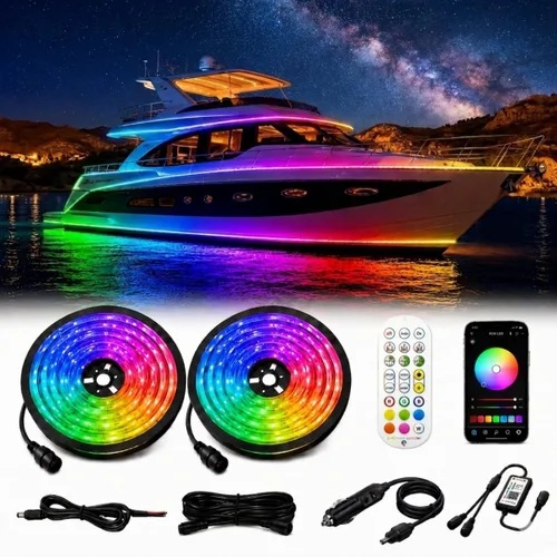 Vista 8 de Luces LED de barco de 25 Pies, tira de luces LED de pontón marino impermeable, luz interior de cubierta de barco, accesorios de barcos, iluminación