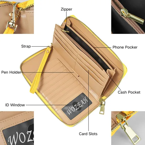 Vista 5 de WOZEAH - Cartera de piel sintética con cremallera y bloqueo RFID para mujer ideal para viajar