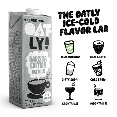 Vista 6 de Oatly Barista Edition - Leche de avena hecha para café, sin lácteos, a base de plantas, leche estable que hace la espuma perfecta