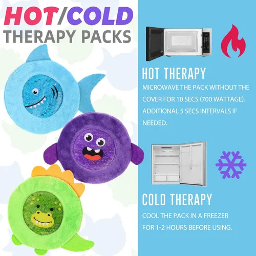Vista 4 de LotFancy Paquetes de hielo para niños Boo Boos, paquete de 3, paquetes de frío caliente reutilizables con bonitas mangas de felpa, almohadillas