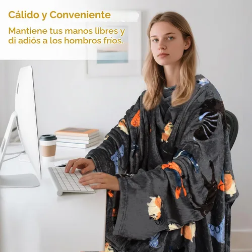 Vista 3 de Catalonia Manta con mangas para mujeres y hombres, manta de forro polar Perro gris
