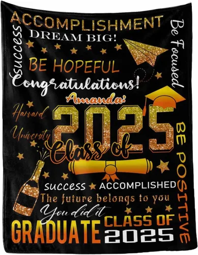 Vista 24 de MyPupSocks Manta personalizada para regalo de graduación, felicitaciones clase de 2025, manta azul personalizada de forro polar 2025 para hermana